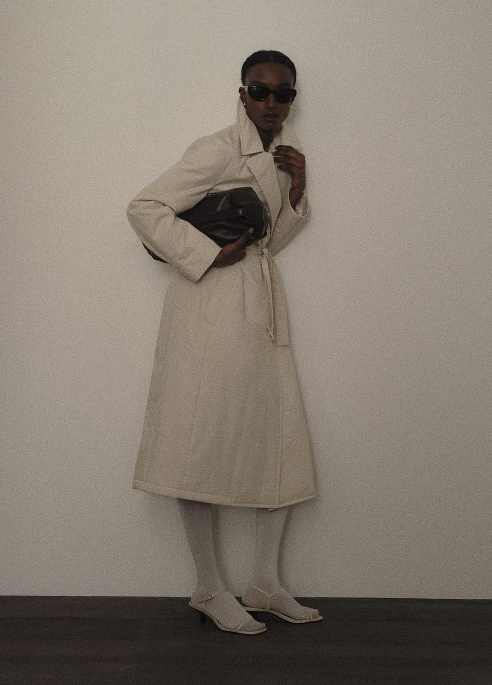 Padded Cotton Long Coat in Coats - WHITE TEA