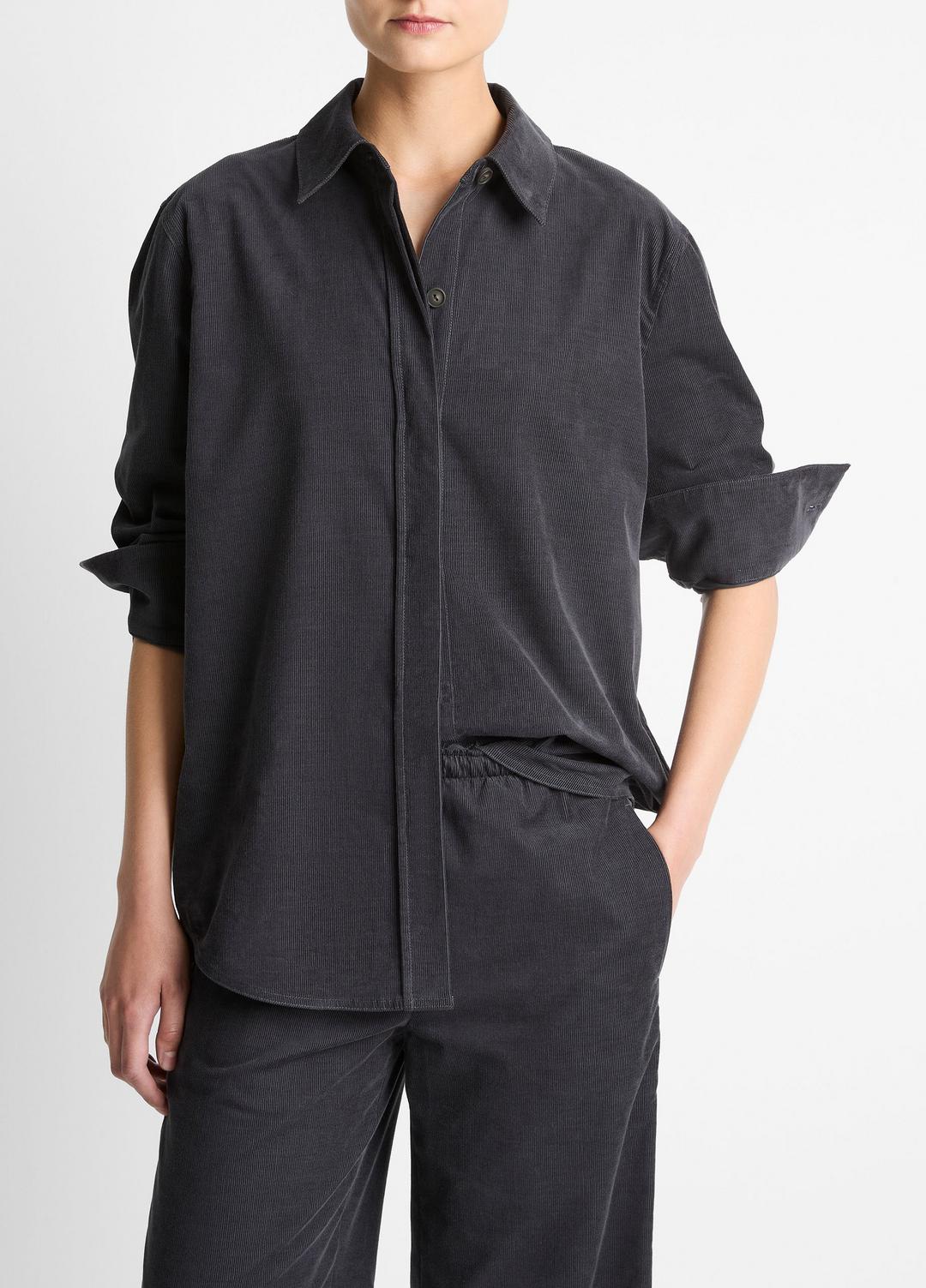 Cotton Corduroy Oversized Shirt in Long Sleeve - GRAPHITE