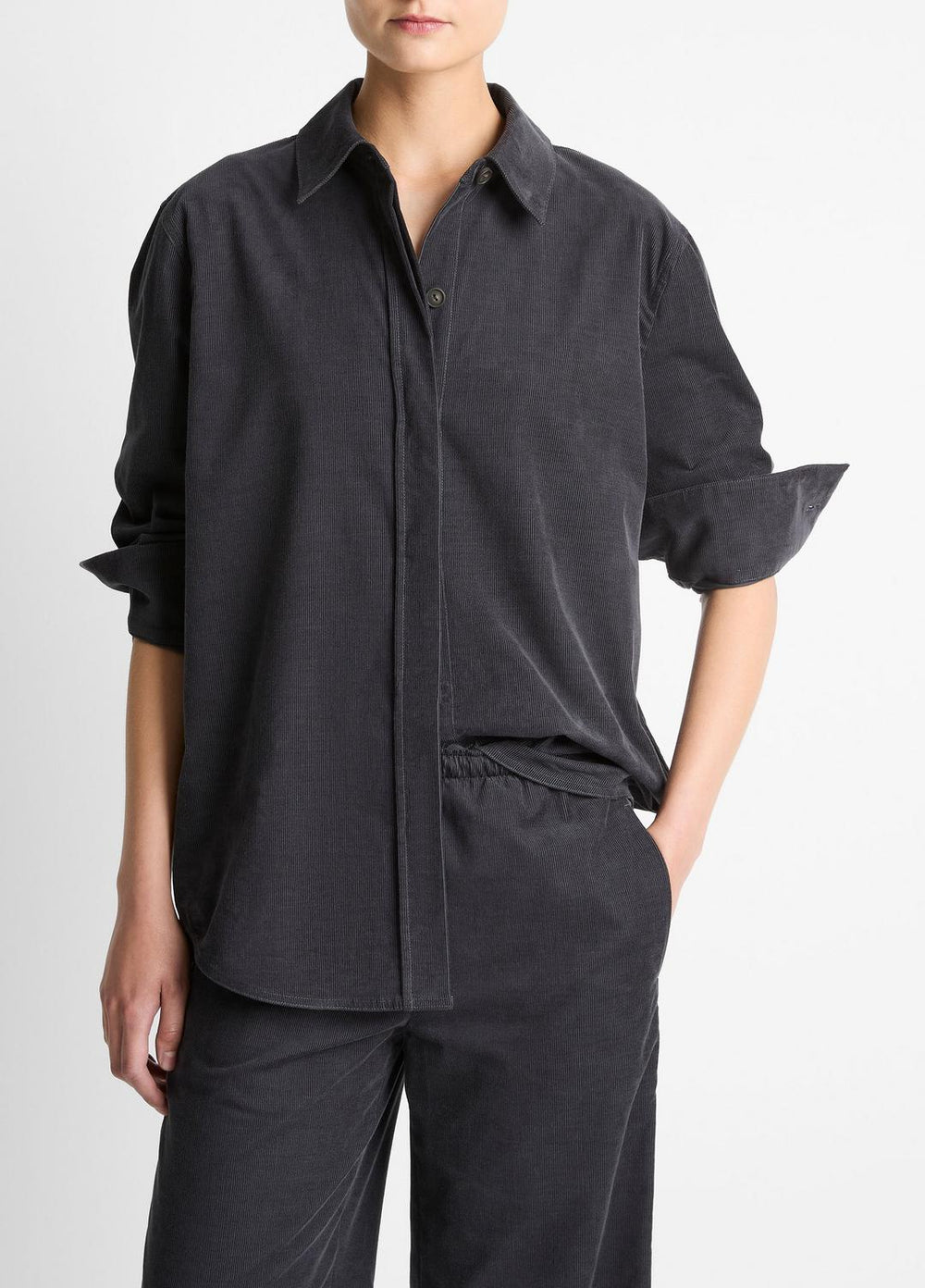 Cotton Corduroy Oversized Shirt in Long Sleeve - GRAPHITE