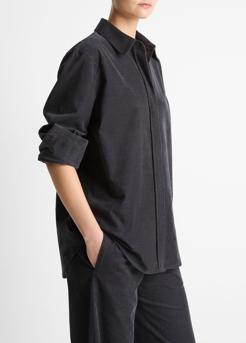 Cotton Corduroy Oversized Shirt in Long Sleeve - GRAPHITE