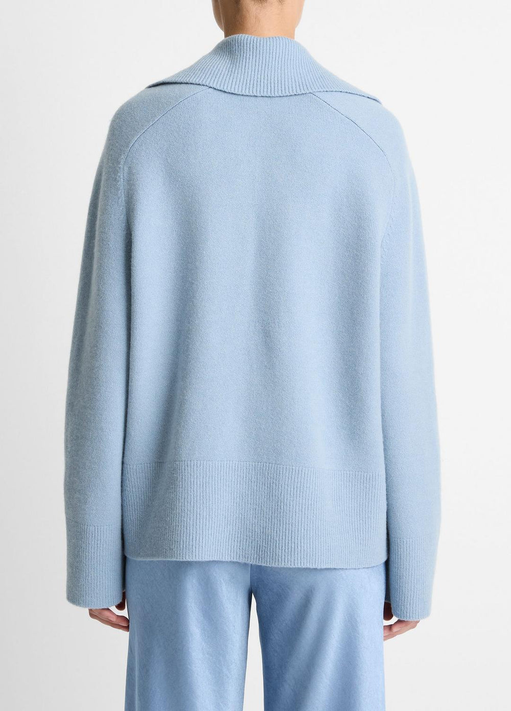 Wool & Cashmere-Blend Oversized Polo Sweater in V-Neck - PACIFIC