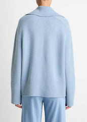 Wool & Cashmere-Blend Oversized Polo Sweater in V-Neck - PACIFIC