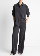 Cotton Corduroy Pull-On Pant in Wide Leg - GRAPHITE