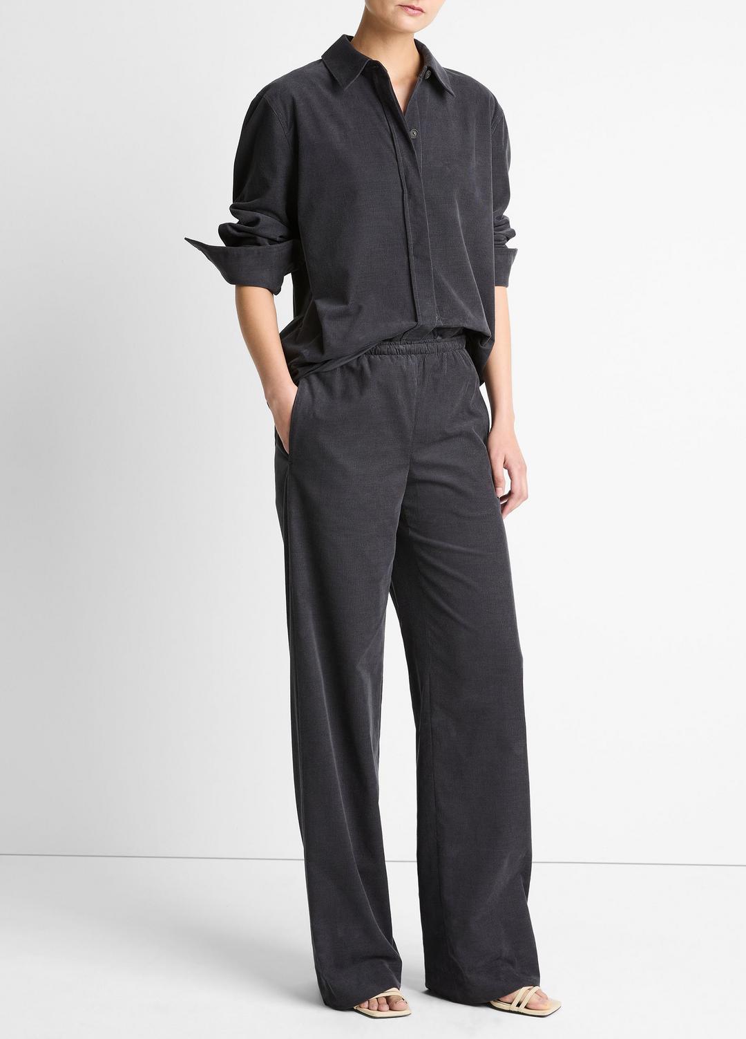 Cotton Corduroy Pull-On Pant in Wide Leg - GRAPHITE