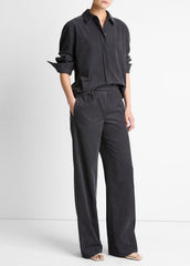 Cotton Corduroy Pull-On Pant in Wide Leg - GRAPHITE