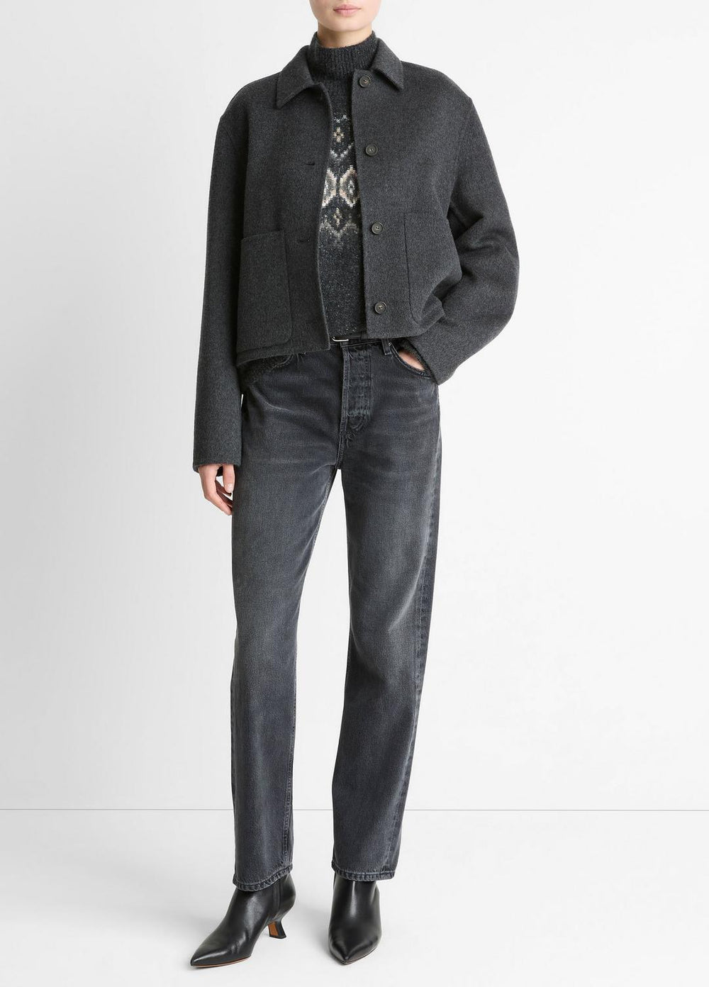 Wool & Cashmere-Blend Short Jacket in Jackets - CHARCOAL