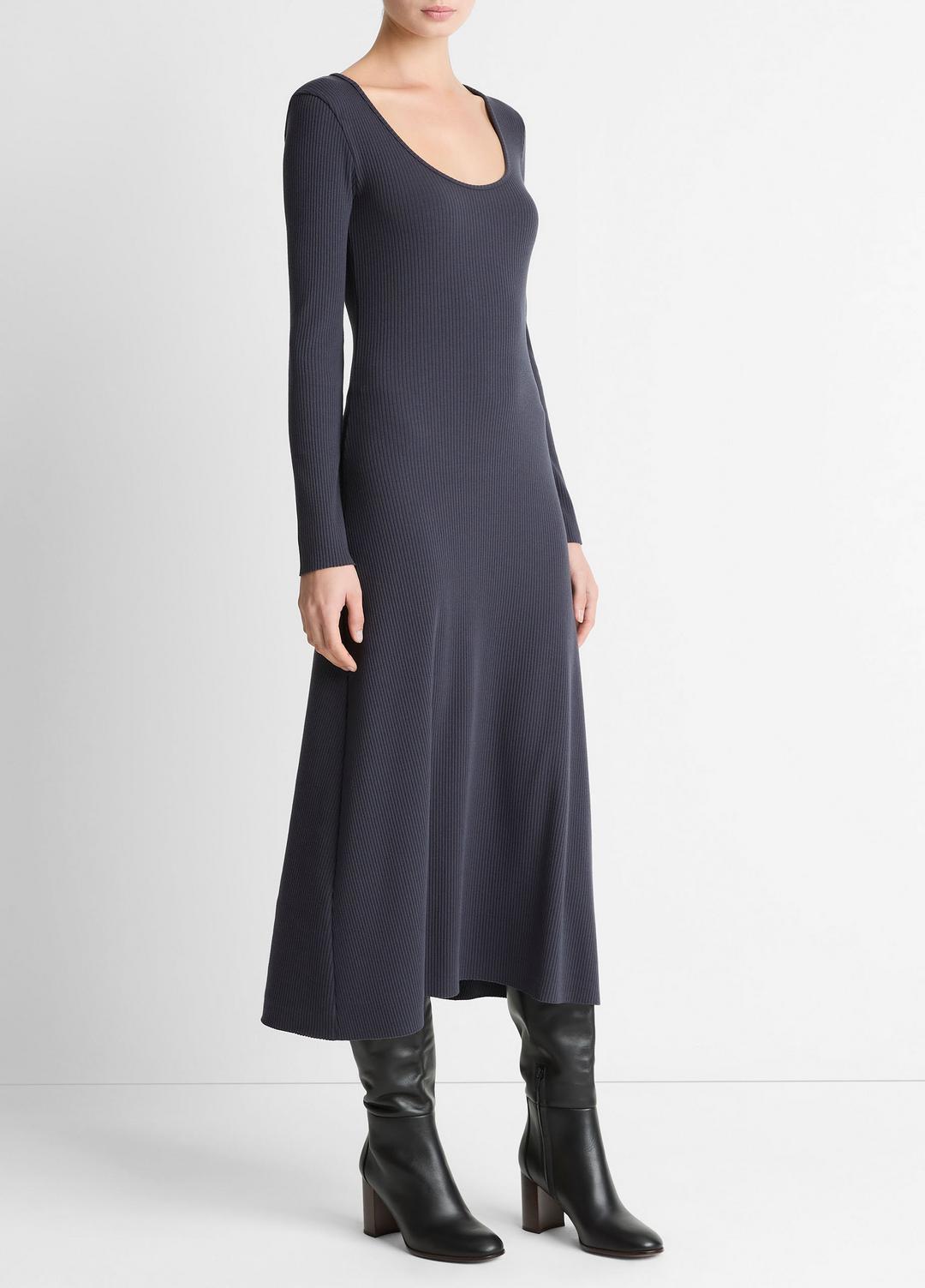 Ribbed Cotton-Blend Scoop-Neck Dress in Dresses - NIGHT MARINE