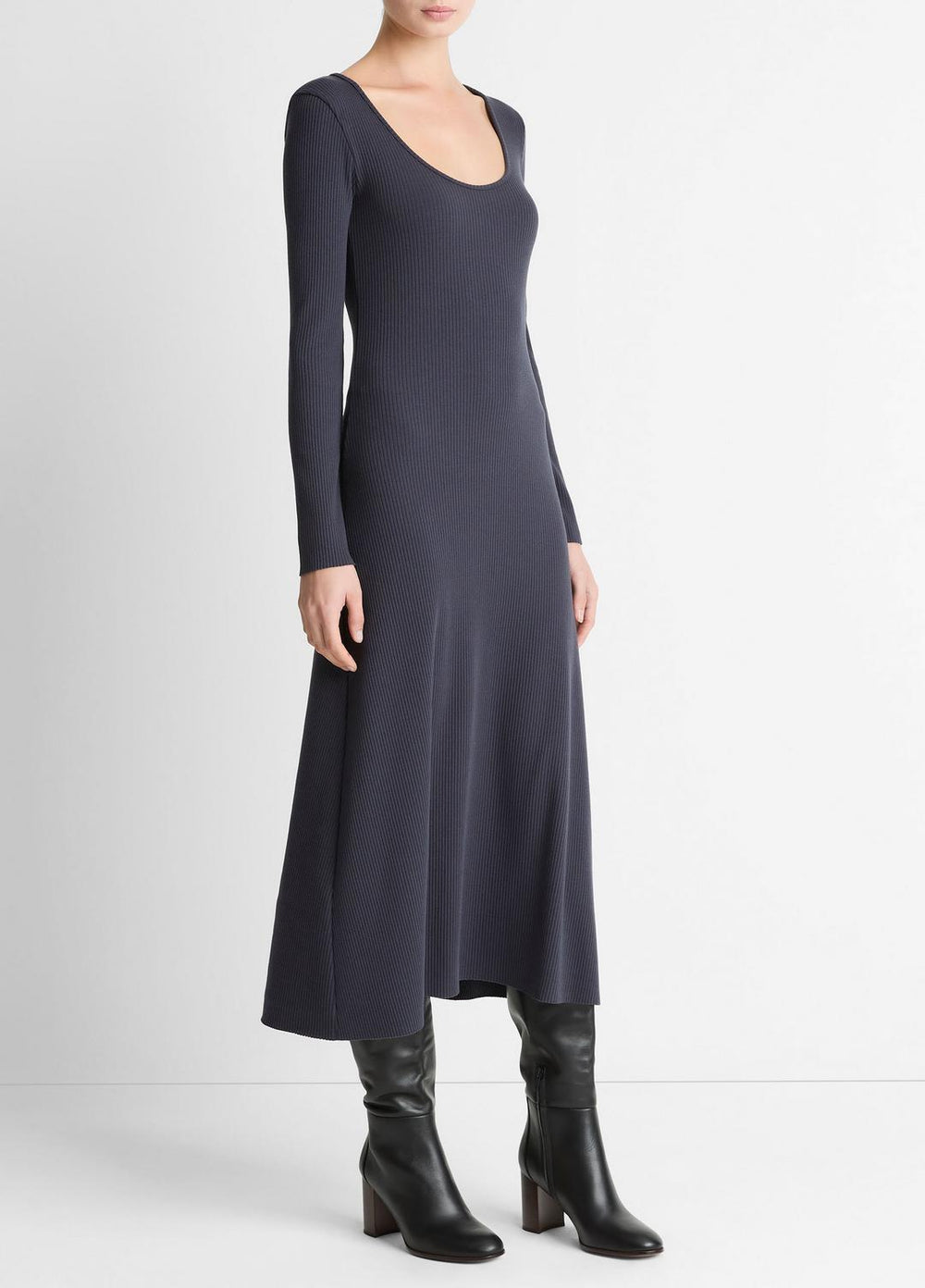 Ribbed Cotton-Blend Scoop-Neck Dress in Dresses - NIGHT MARINE