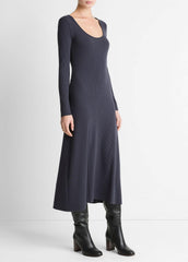 Ribbed Cotton-Blend Scoop-Neck Dress in Dresses - NIGHT MARINE