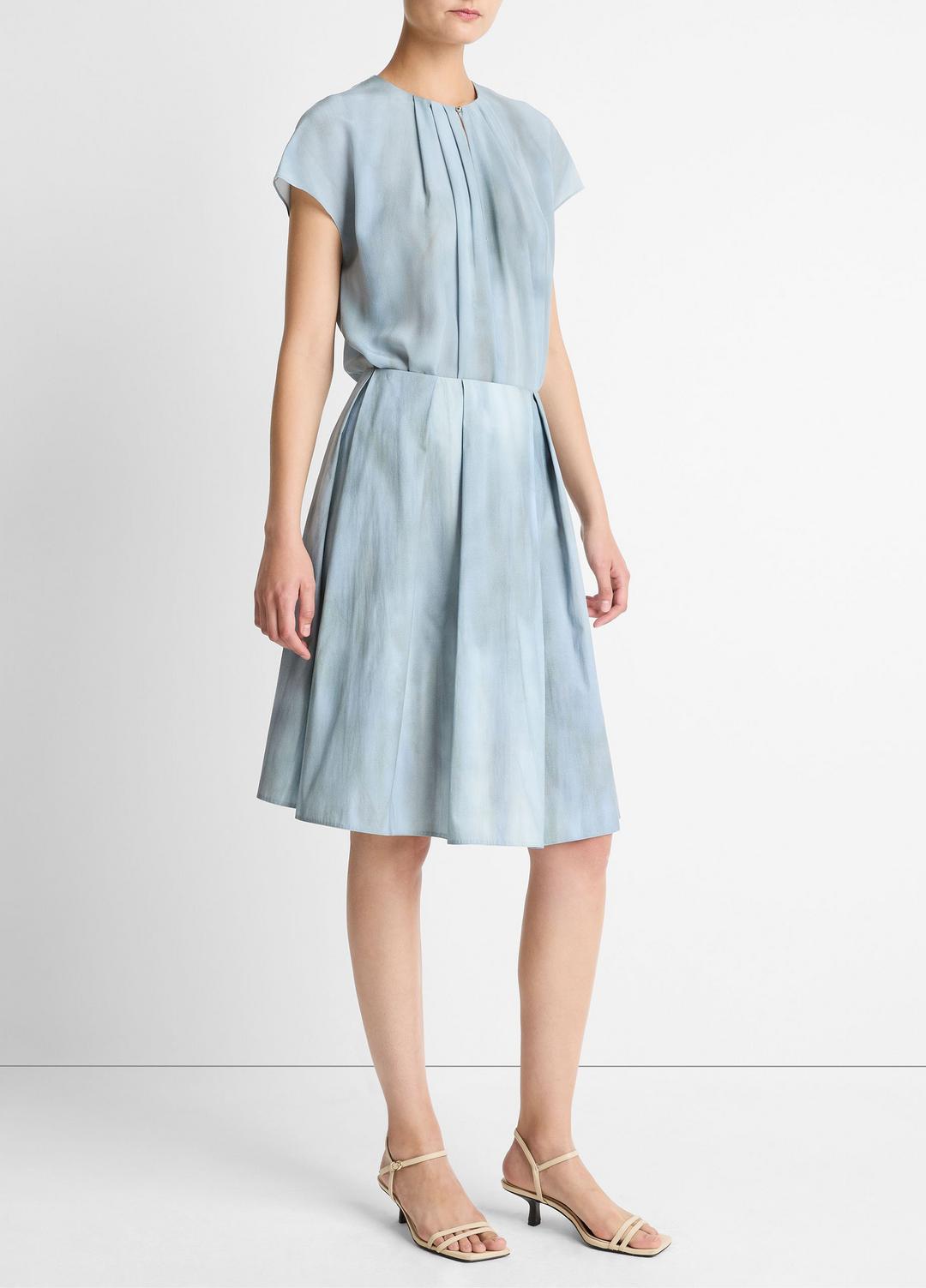 Washed Ombré Cotton Pleated Knee Skirt in Skirts - AZURA WASH