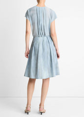 Washed Ombré Cotton Pleated Knee Skirt in Skirts - AZURA WASH