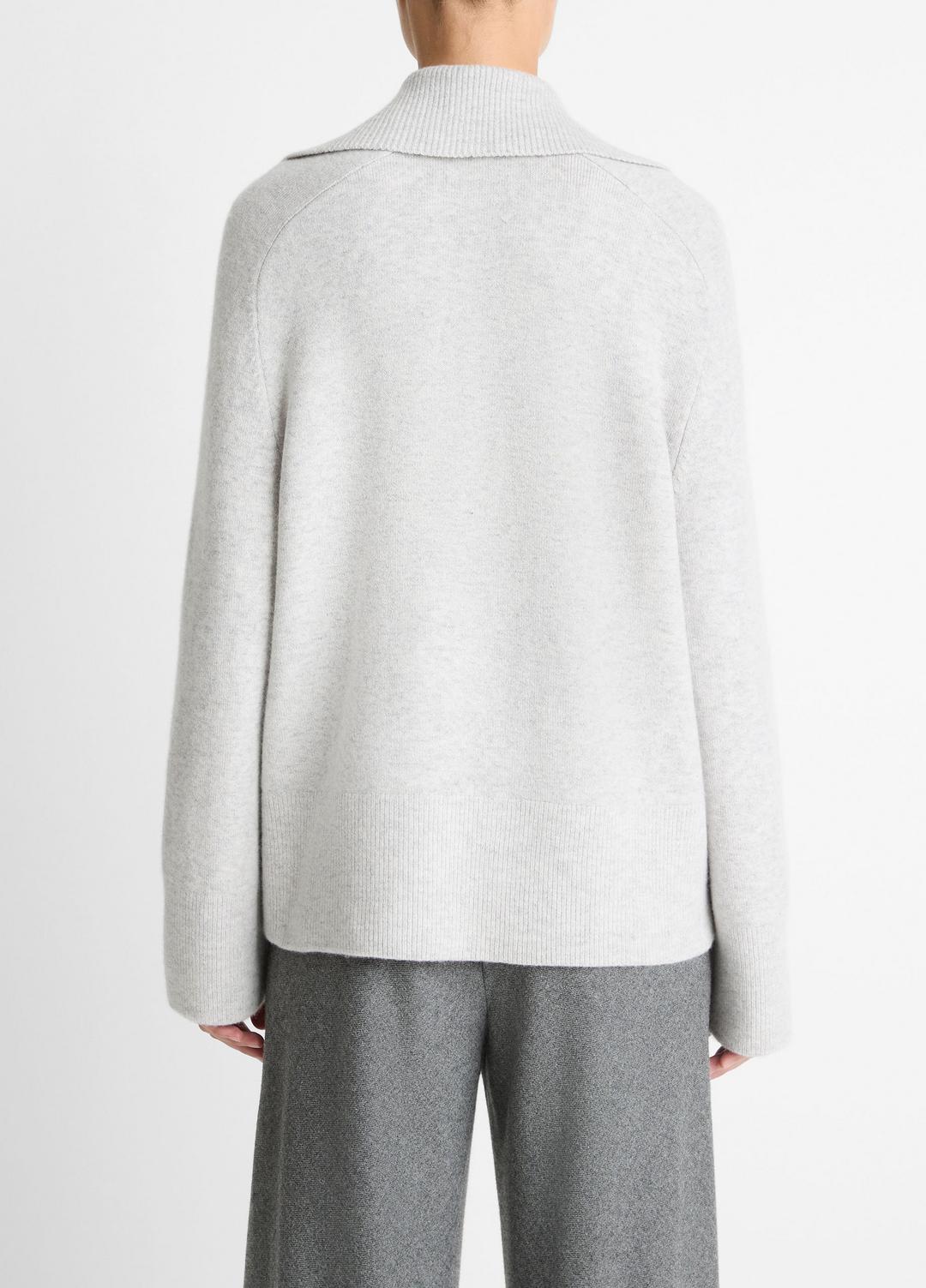 Wool & Cashmere-Blend Oversized Polo Sweater in V-Neck - HEATHER PALE GREY