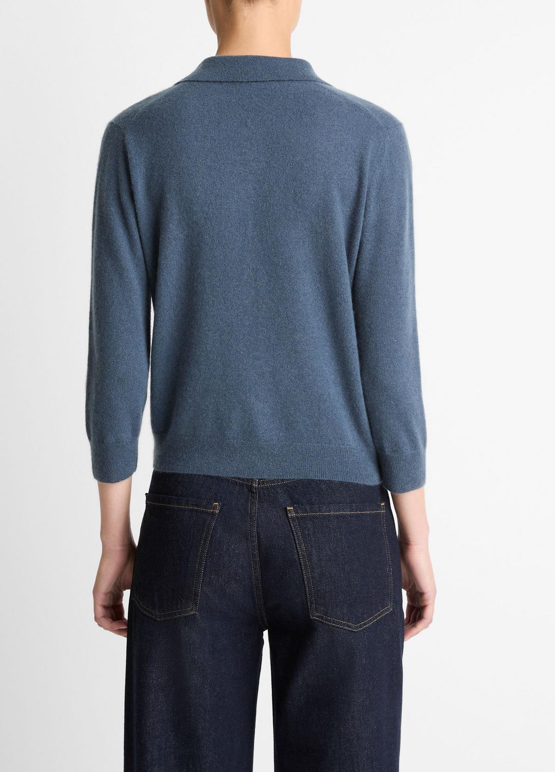 Cashmere-Silk Polo Sweater in Cashmere - AZURA