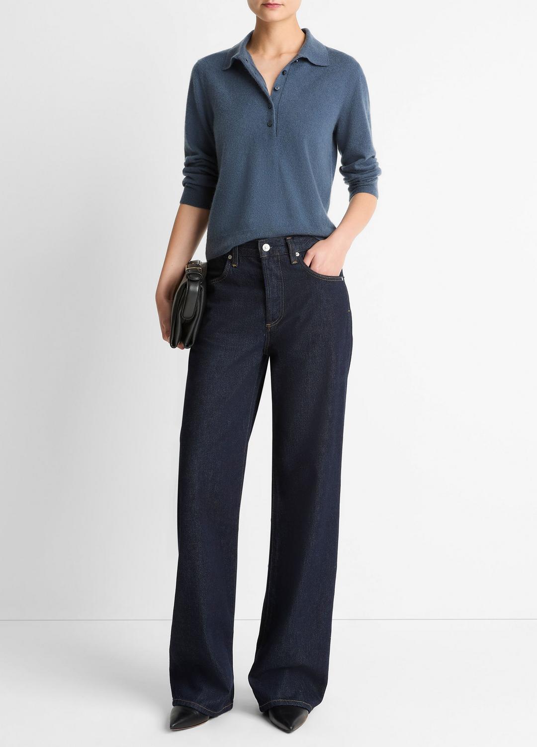 Cashmere-Silk Polo Sweater in Cashmere - AZURA