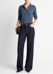 Cashmere-Silk Polo Sweater in Cashmere - AZURA