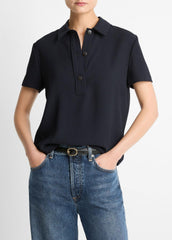 Crepe Polo Shirt in Short Sleeve - COASTAL BLUE