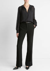 Metallic-Stripe Gathered Blouse in Long Sleeve - BLACK