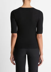 Satin-Trim Wool Elbow-Sleeve T-Shirt in Short Sleeve - BLACK
