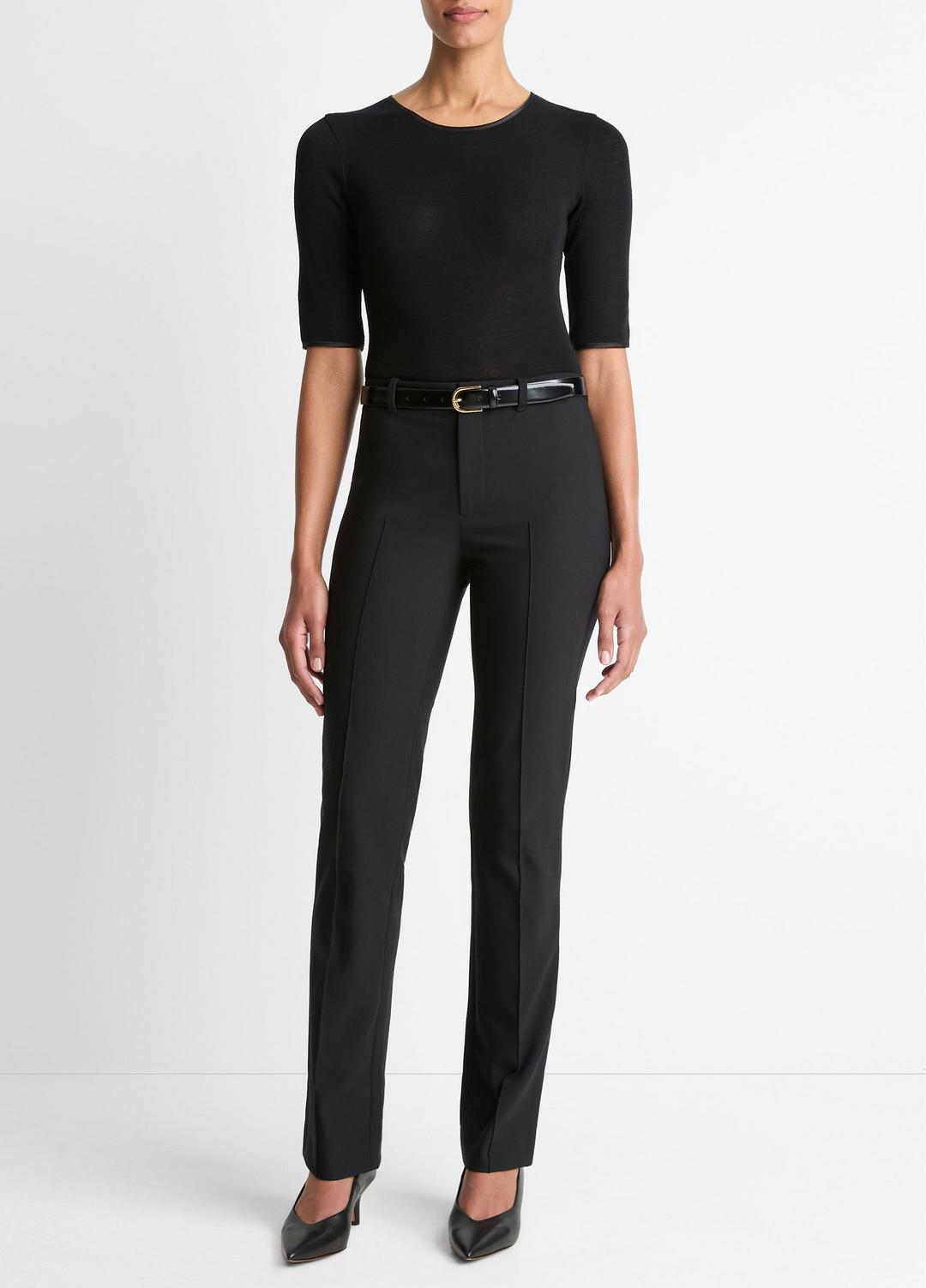 Satin-Trim Wool Elbow-Sleeve T-Shirt in Short Sleeve - BLACK
