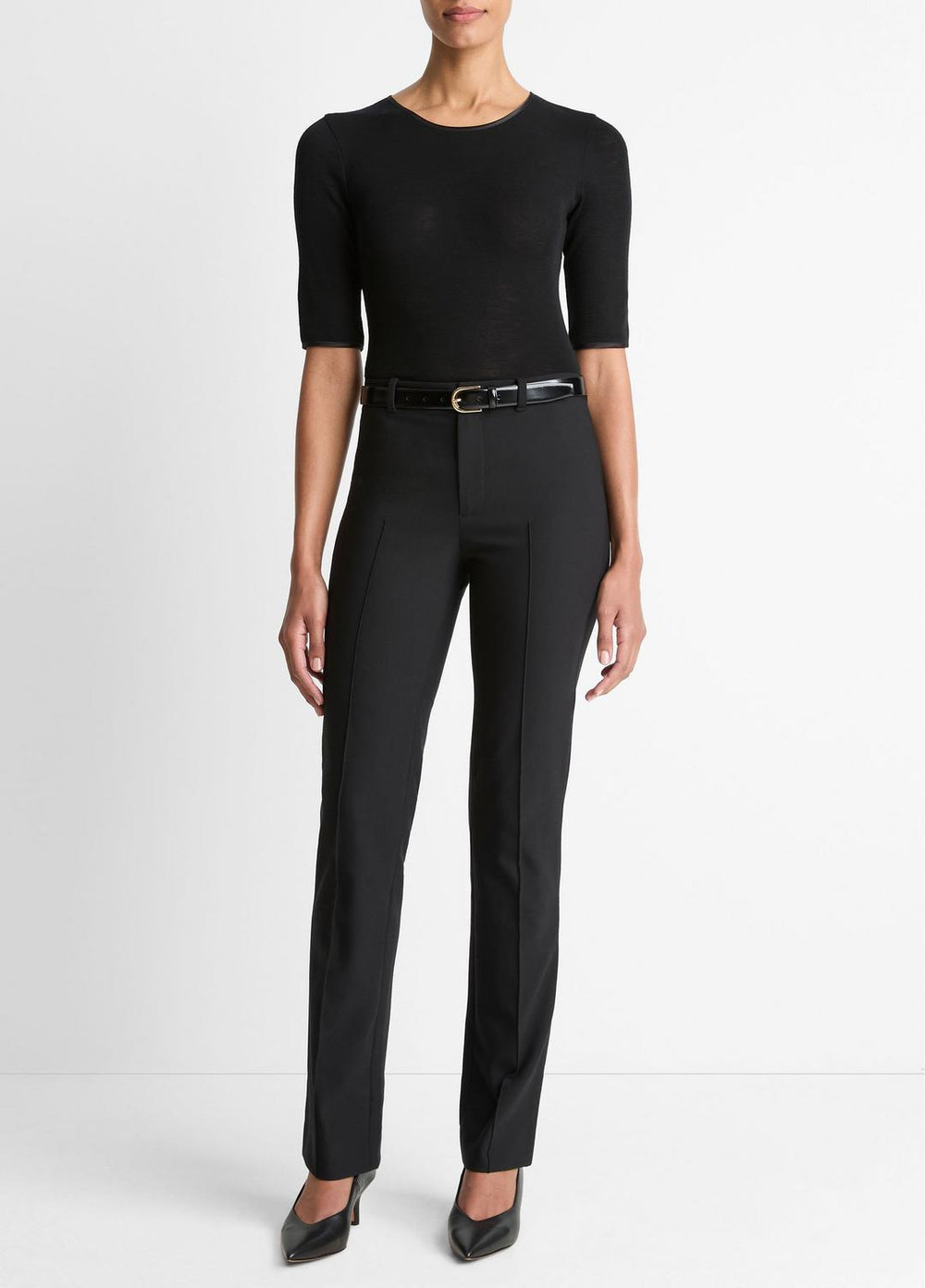 Satin-Trim Wool Elbow-Sleeve T-Shirt in Short Sleeve - BLACK
