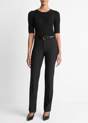 Satin-Trim Wool Elbow-Sleeve T-Shirt in Short Sleeve - BLACK