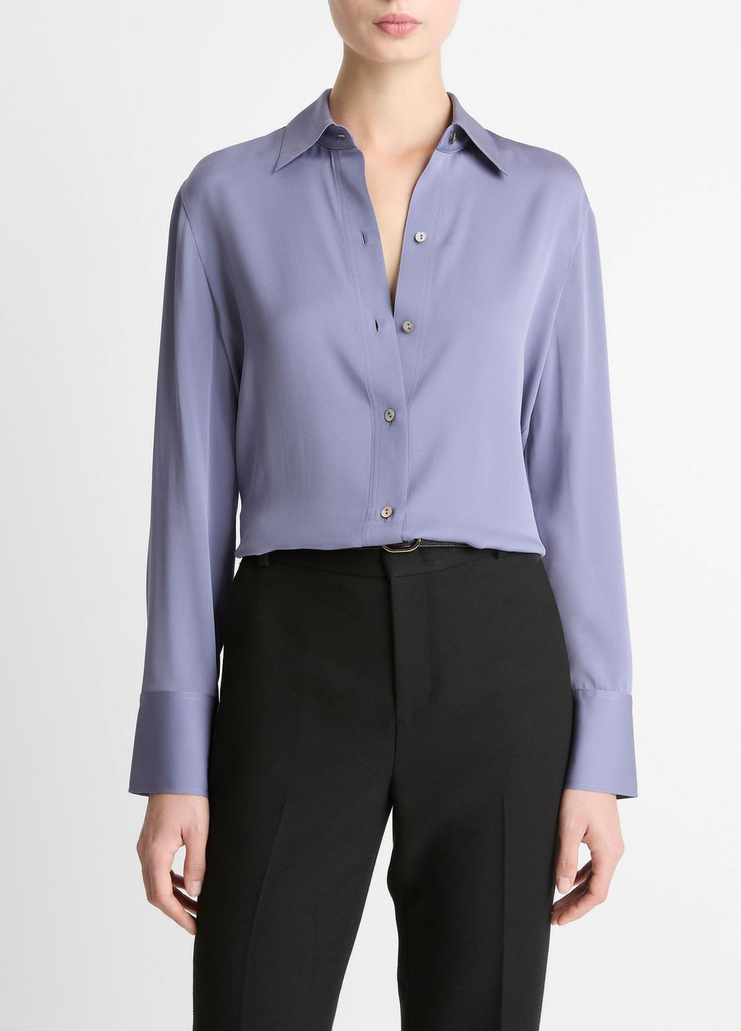 Stretch-Silk Button-Front Blouse in Long Sleeve - MAUVE IRIS