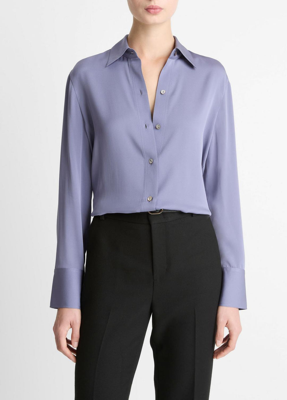 Stretch-Silk Button-Front Blouse in Long Sleeve - MAUVE IRIS