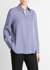 Stretch-Silk Button-Front Blouse in Long Sleeve - MAUVE IRIS