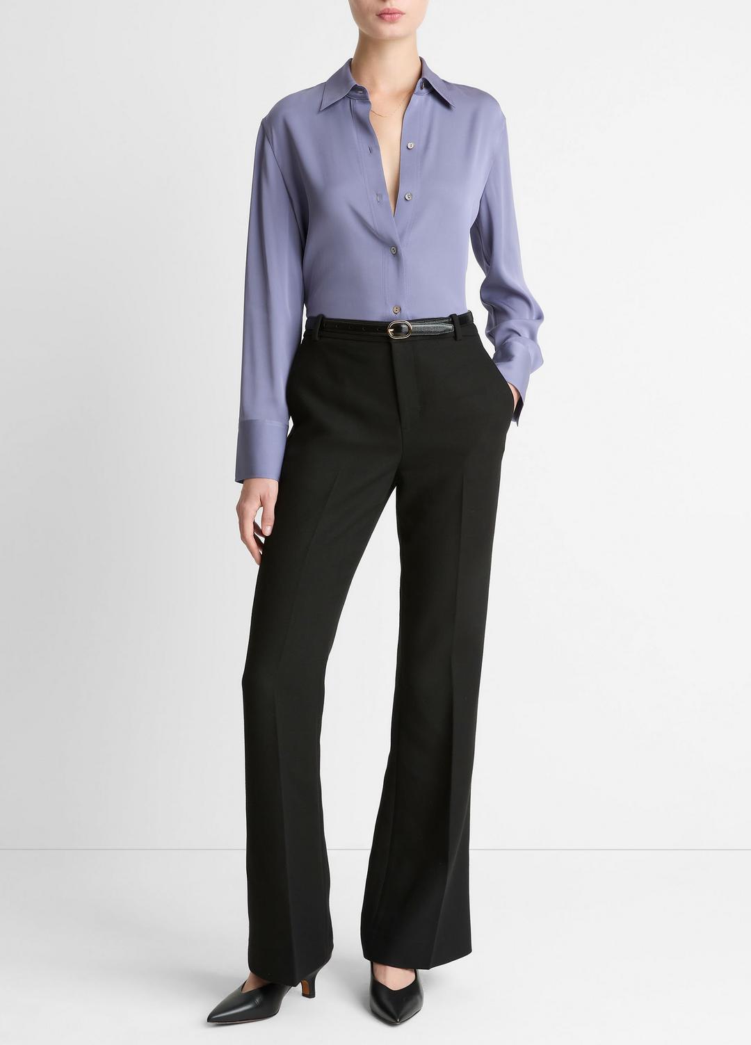 Stretch-Silk Button-Front Blouse in Long Sleeve - MAUVE IRIS