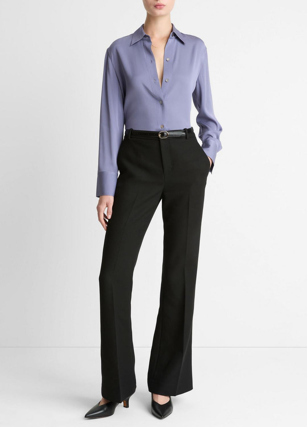 Stretch-Silk Button-Front Blouse in Long Sleeve - MAUVE IRIS