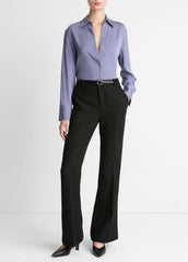 Stretch-Silk Button-Front Blouse in Long Sleeve - MAUVE IRIS