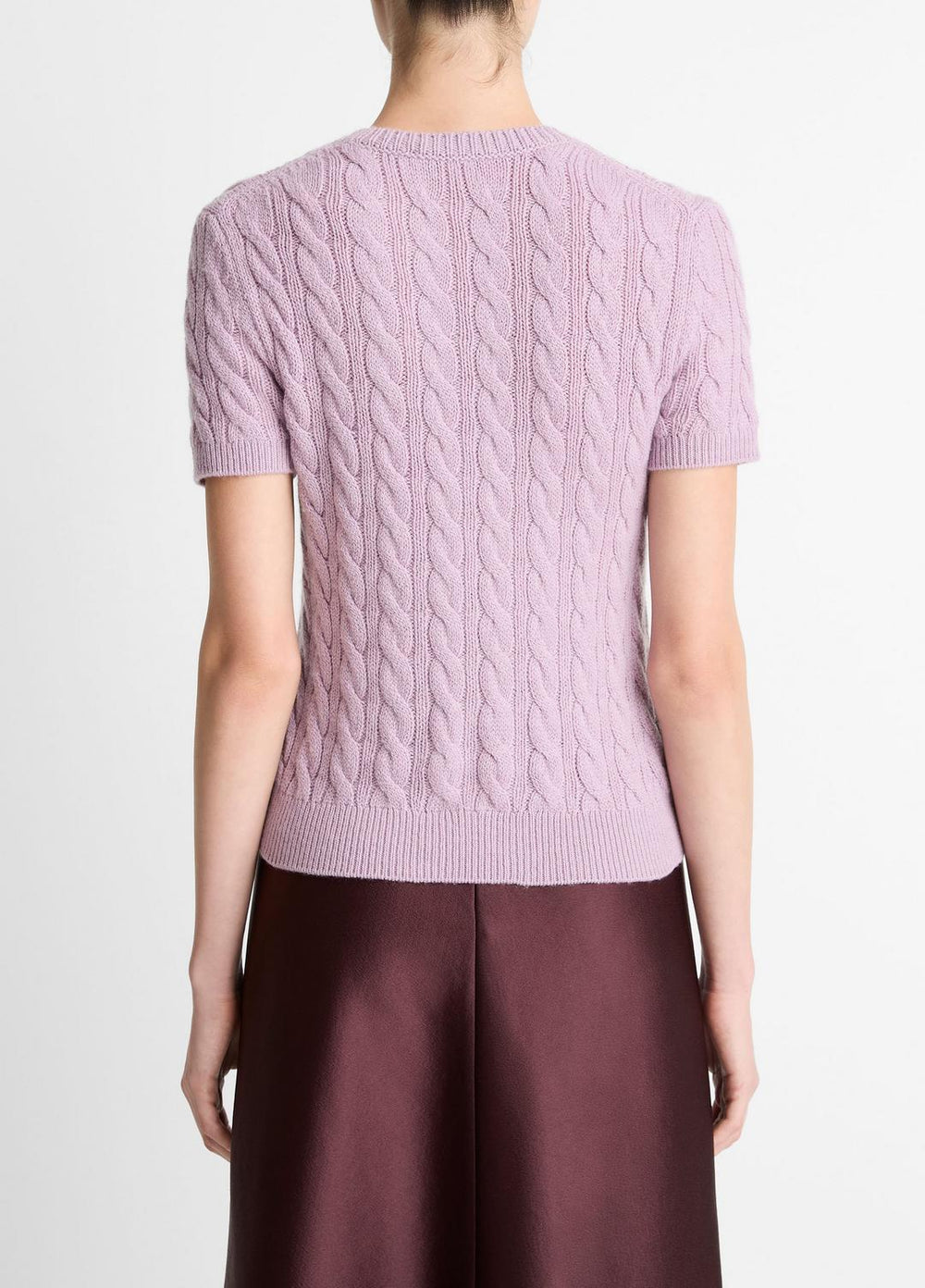 Cable-Knit Wool & Cashmere-Blend Short-Sleeve Sweater in Crew Neck - AMETHYST