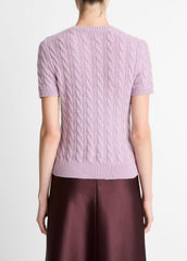 Cable-Knit Wool & Cashmere-Blend Short-Sleeve Sweater in Crew Neck - AMETHYST