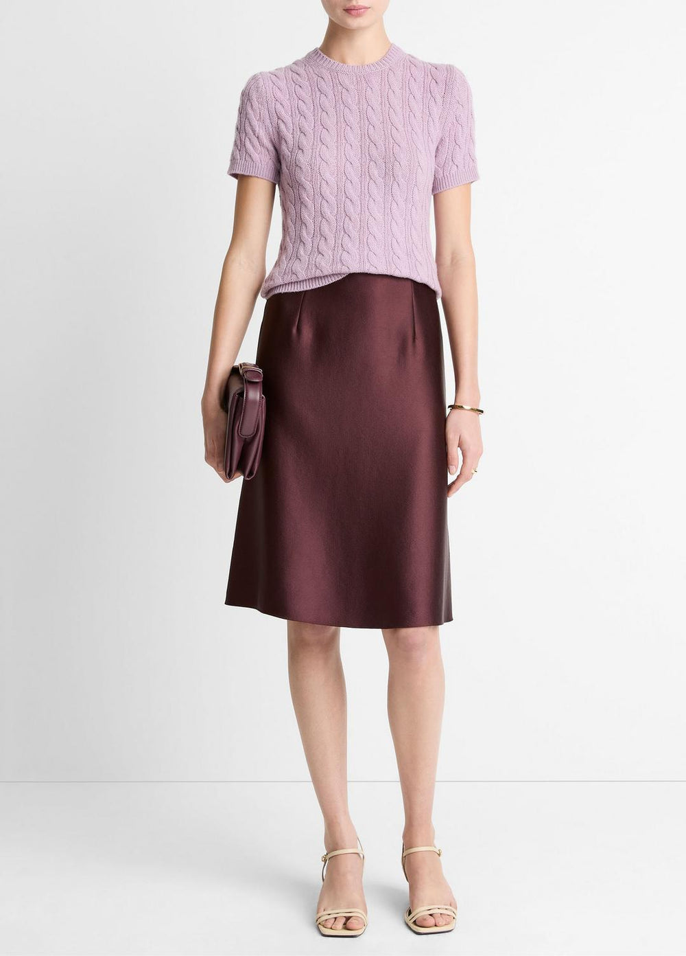 Cable-Knit Wool & Cashmere-Blend Short-Sleeve Sweater in Crew Neck - AMETHYST
