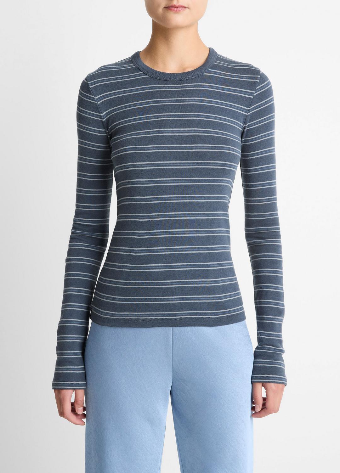 Striped Pima Cotton-Blend Long-Sleeve T-Shirt in Long Sleeve - AZURA COMBO