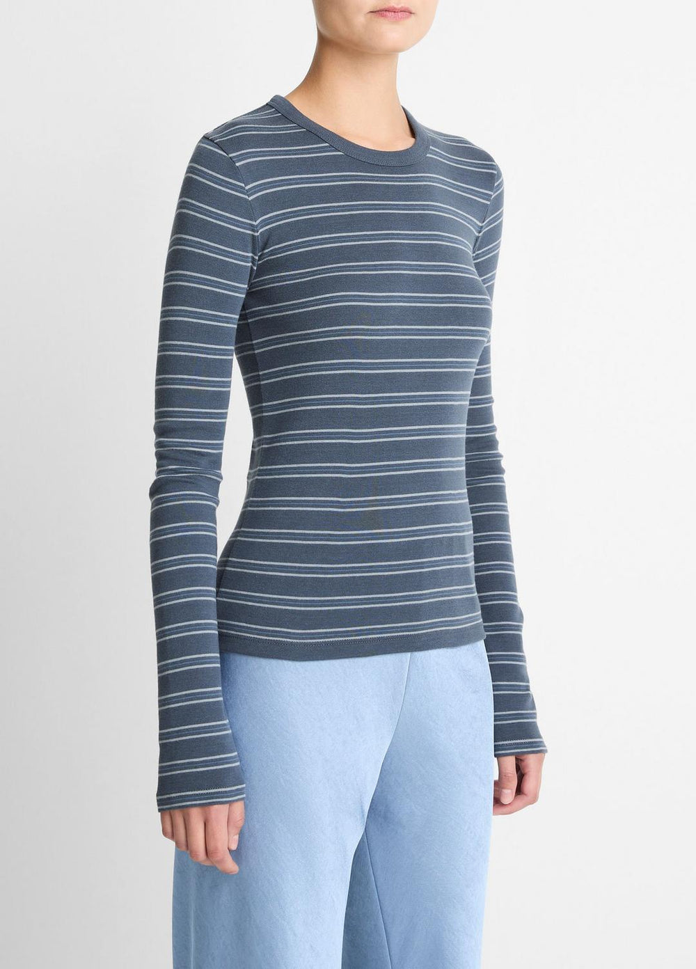 Striped Pima Cotton-Blend Long-Sleeve T-Shirt in Long Sleeve - AZURA COMBO