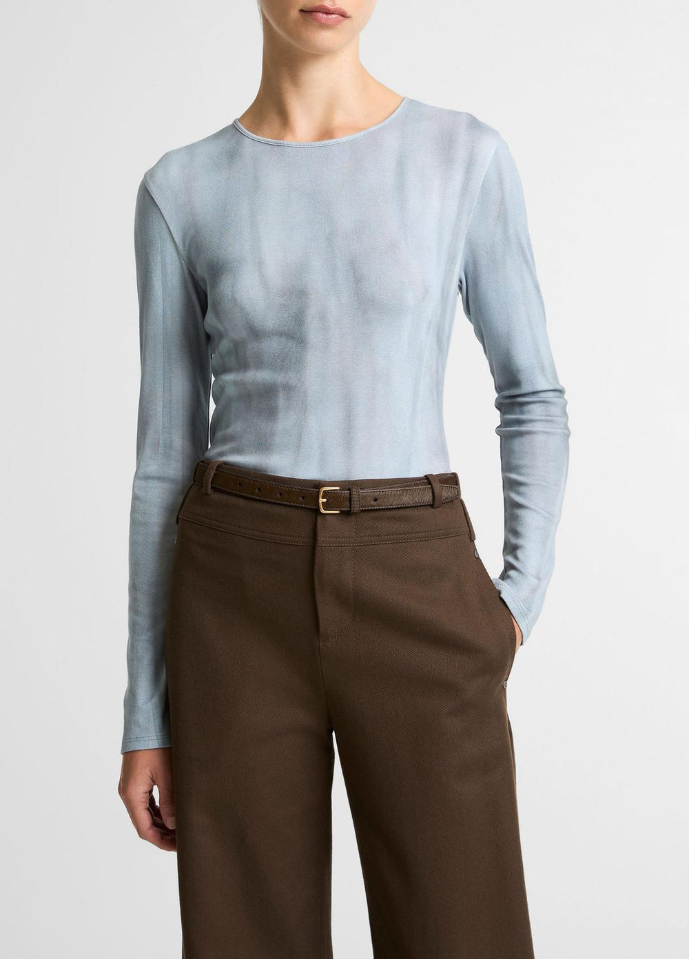Washed Ombré Pima Cotton-Blend Long-Sleeve T-Shirt in Long Sleeve - AZURA WASH