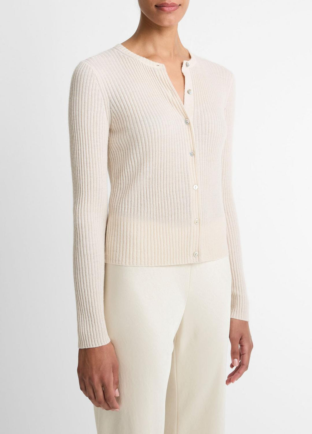 Ribbed Cashmere-Silk Cardigan in Cardigans - WHITE SAND