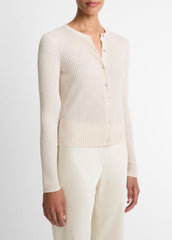 Ribbed Cashmere-Silk Cardigan in Cardigans - WHITE SAND