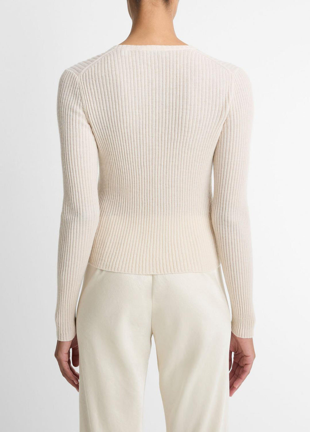Ribbed Cashmere-Silk Cardigan in Cardigans - WHITE SAND