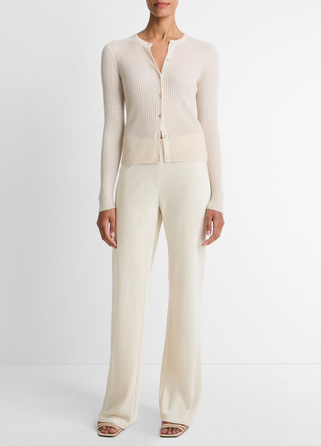 Ribbed Cashmere-Silk Cardigan in Cardigans - WHITE SAND