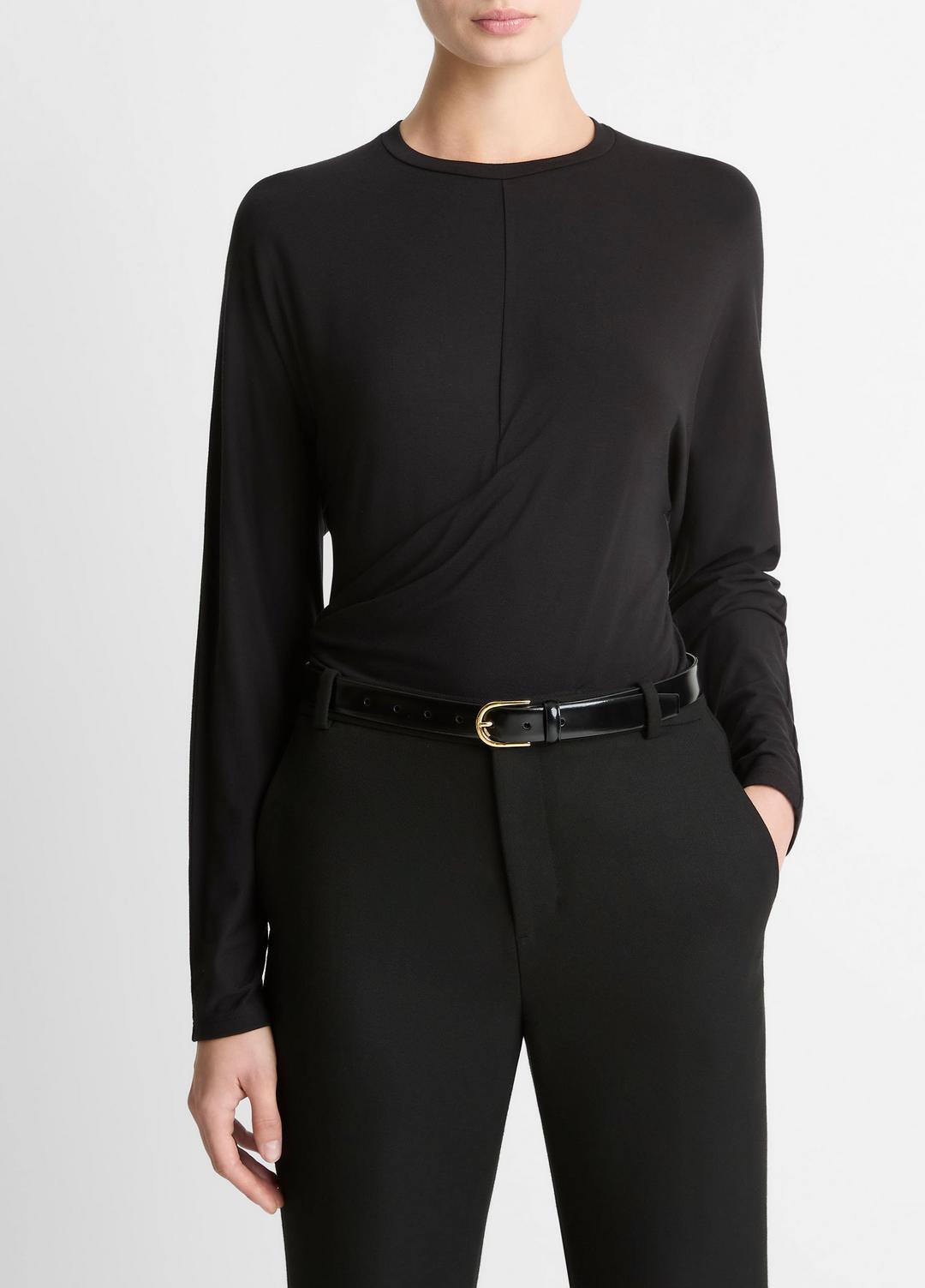Fixed-Drape Long-Sleeve T-Shirt in Long Sleeve - BLACK