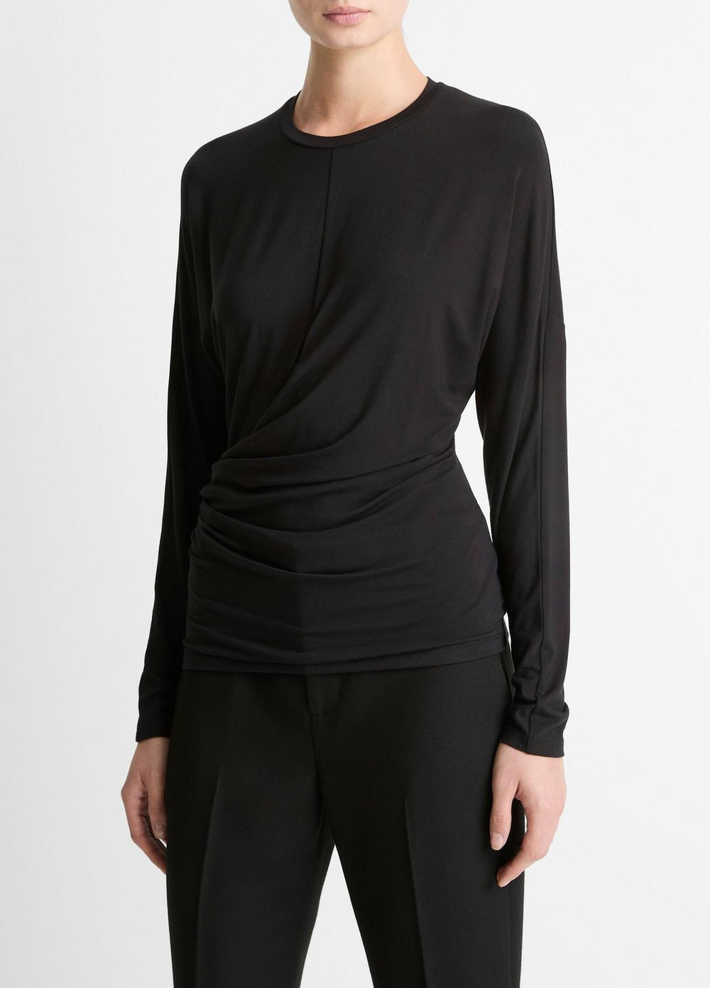 Fixed-Drape Long-Sleeve T-Shirt in Long Sleeve - BLACK