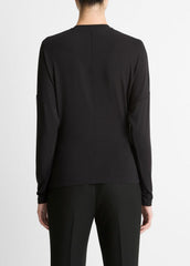 Fixed-Drape Long-Sleeve T-Shirt in Long Sleeve - BLACK