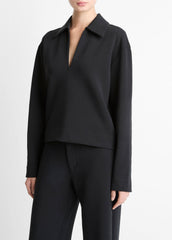 Cotton-Blend Half-Zip Pullover in Long Sleeve - BLACK