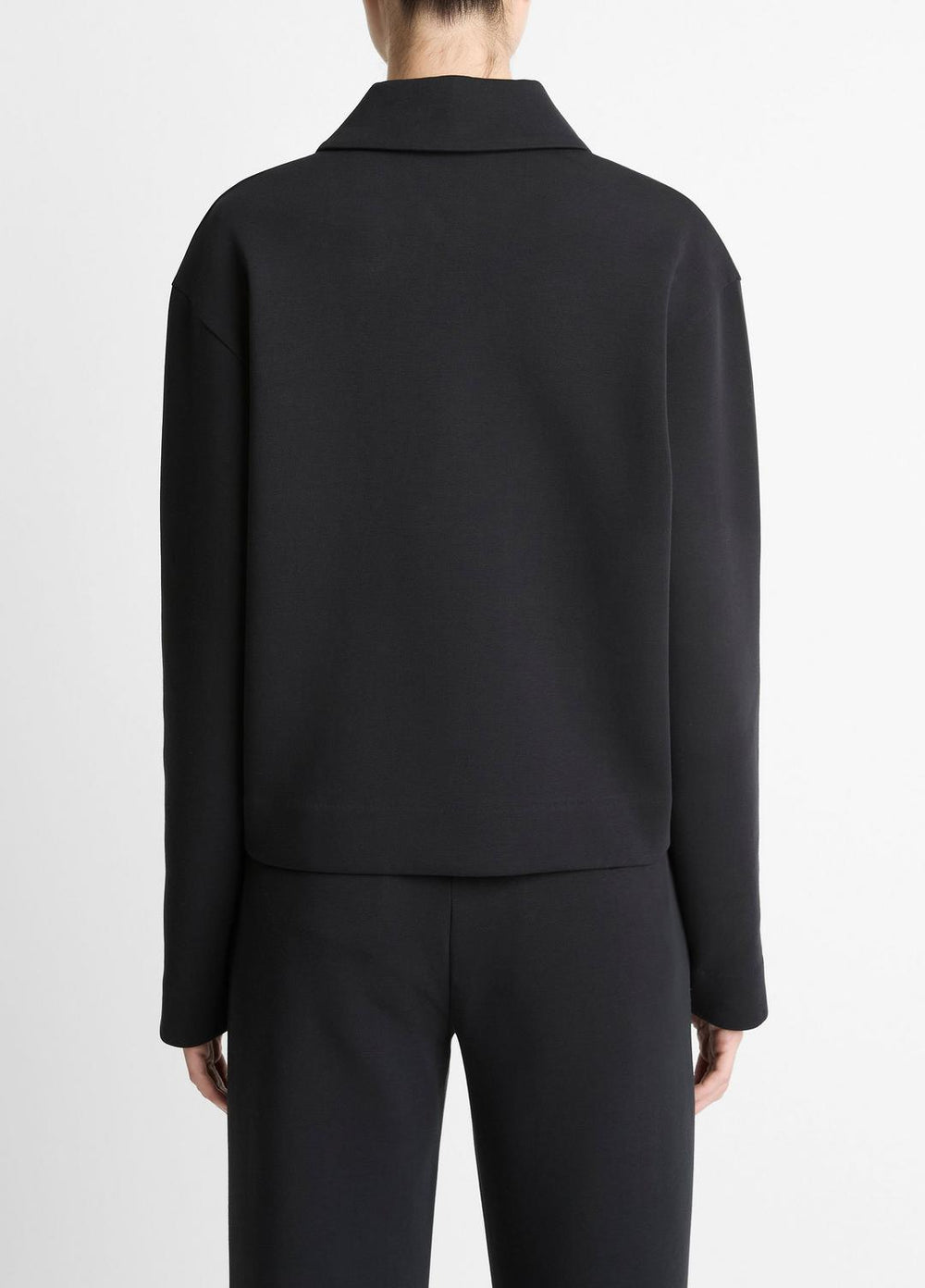 Cotton-Blend Half-Zip Pullover in Long Sleeve - BLACK