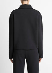 Cotton-Blend Half-Zip Pullover in Long Sleeve - BLACK