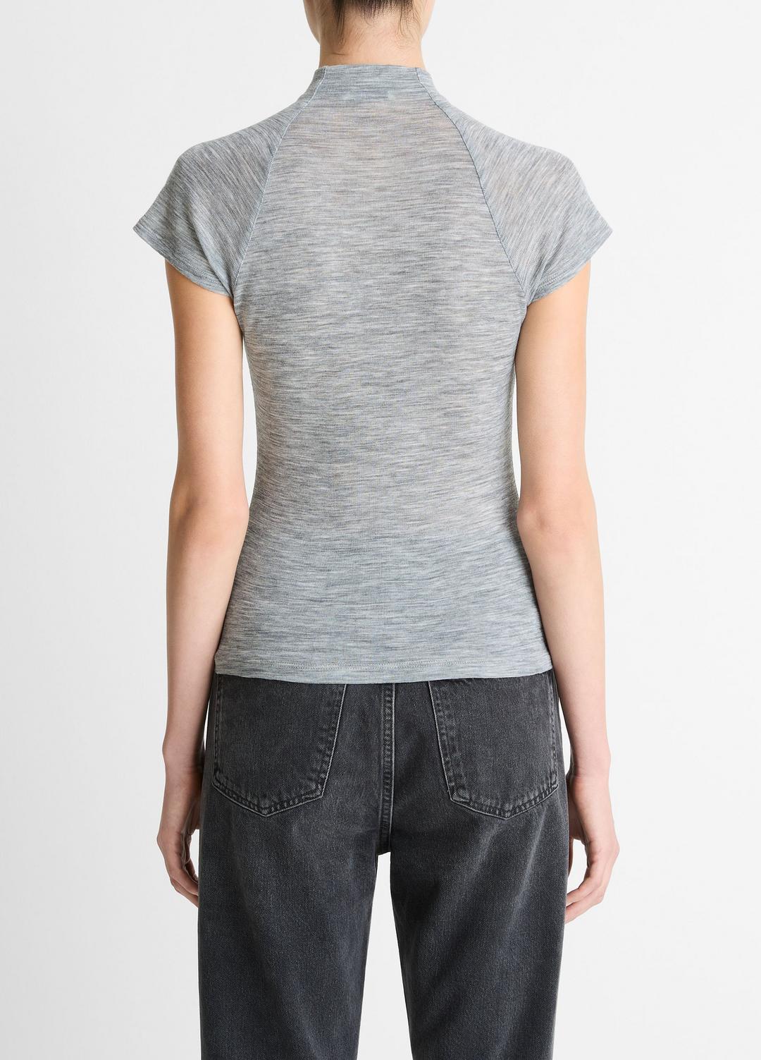 Wool Raglan Cap-Sleeve Mock-Neck Top in Short Sleeve - HEATHER THISTLE