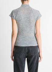 Wool Raglan Cap-Sleeve Mock-Neck Top in Short Sleeve - HEATHER THISTLE