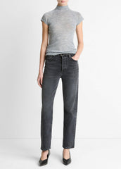 Wool Raglan Cap-Sleeve Mock-Neck Top in Short Sleeve - HEATHER THISTLE